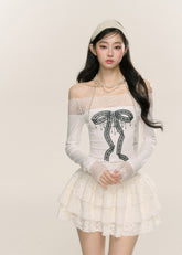 Fitted One-Shoulder Lace Crop Top